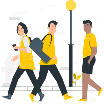 Illustration of people commuting safely